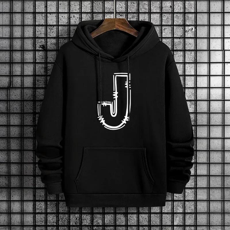 J Letter Printed Mens Hooded Sweatshirts Autumn Winter Casual Sportswear Jogging Hoodies Male Outdoor Comfort Warm Pullover