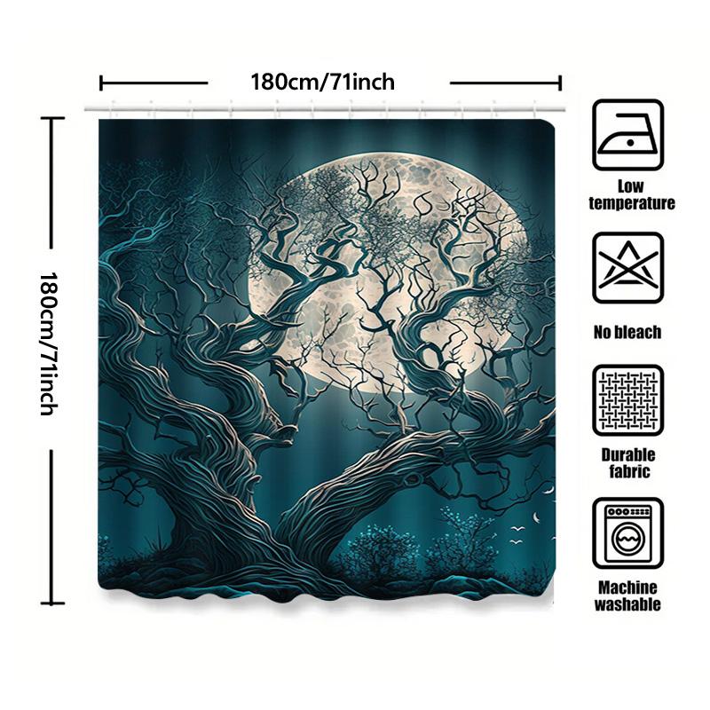 Tuniu Dark Moon Tree Night Forest Shower Curtain Bathroom Decor Unique Art Black Grey Design