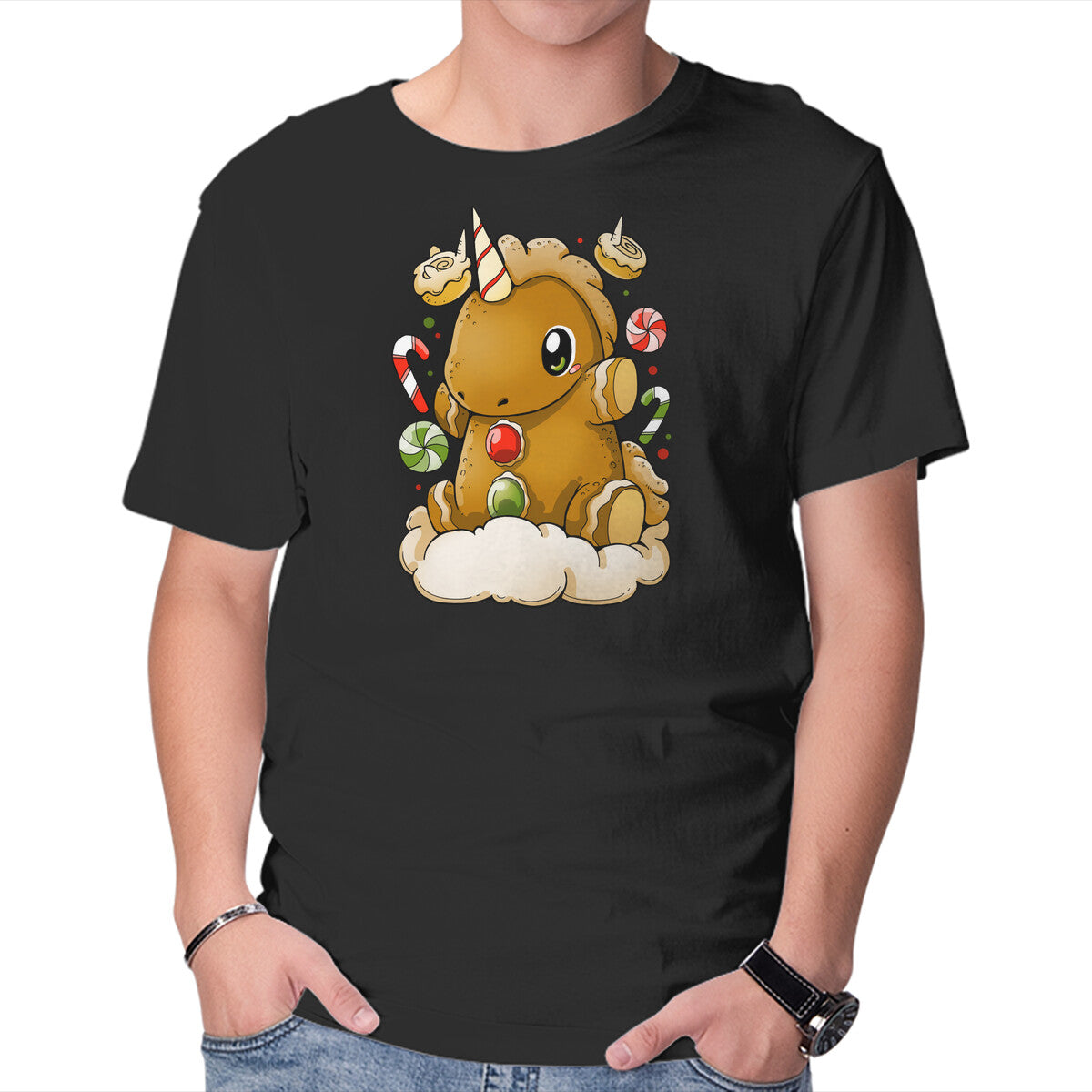 Unisex Crew Neck T-Shirt Ginger Unicorn Graphic Short Sleeve Casual Tee L