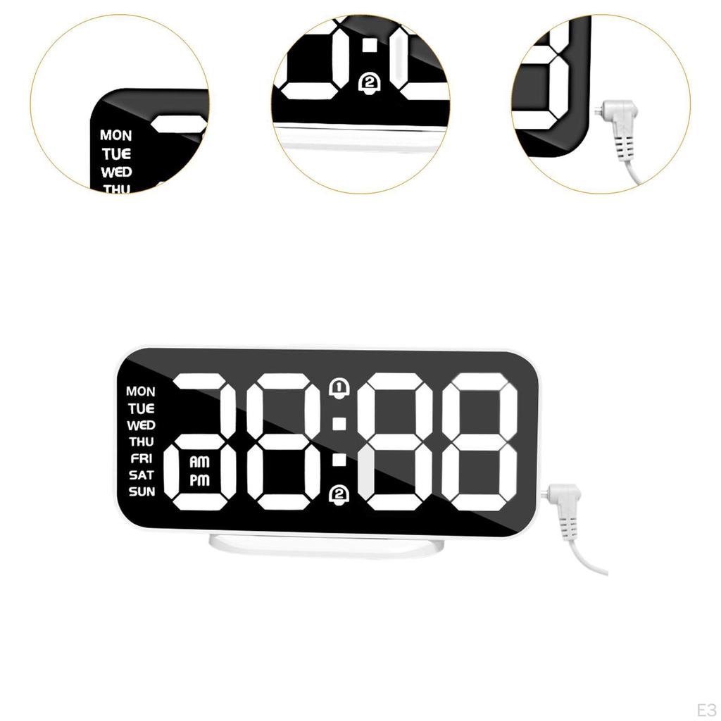 Bedside Digital Alarm Clock with USB Ports and Adjustable Brightness for Dormitory