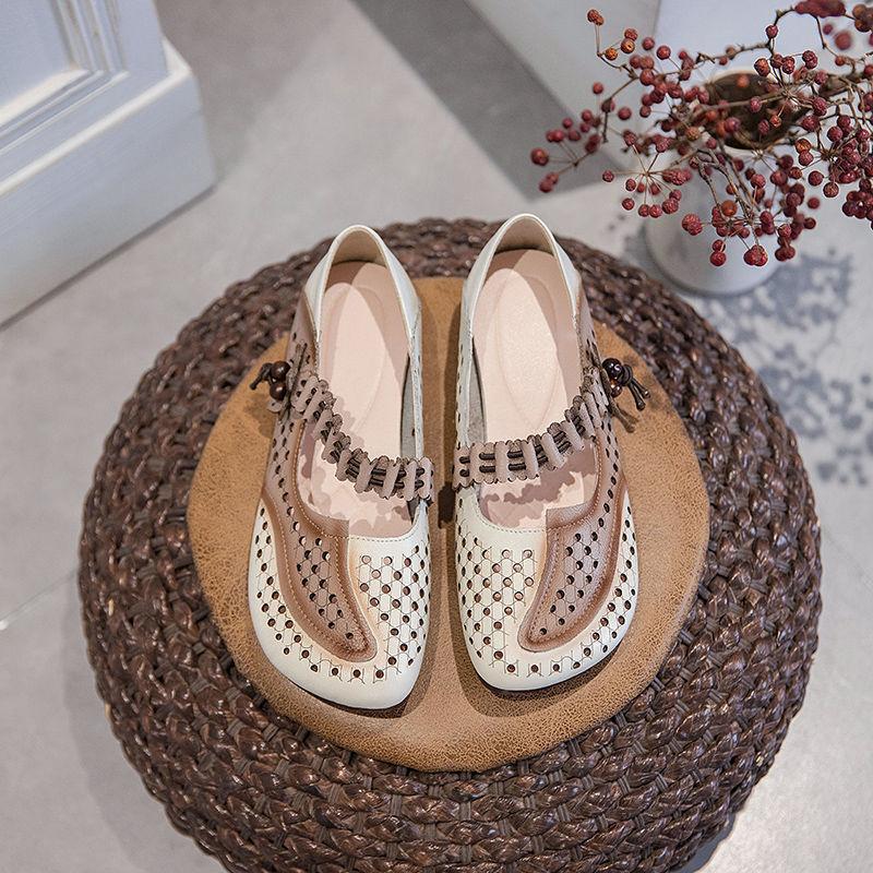 Women's Leather Shoes Spring and Autumn Flat Mom Shoes Non-slip Large Size Soft Bottom Cow Reinforced Sole Single Shoes