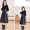 Women's long Sweater Dress Knitted Patchwork PU Leather A-Line Dress Plus Size Knitted Dress for Autumn and Winter ...