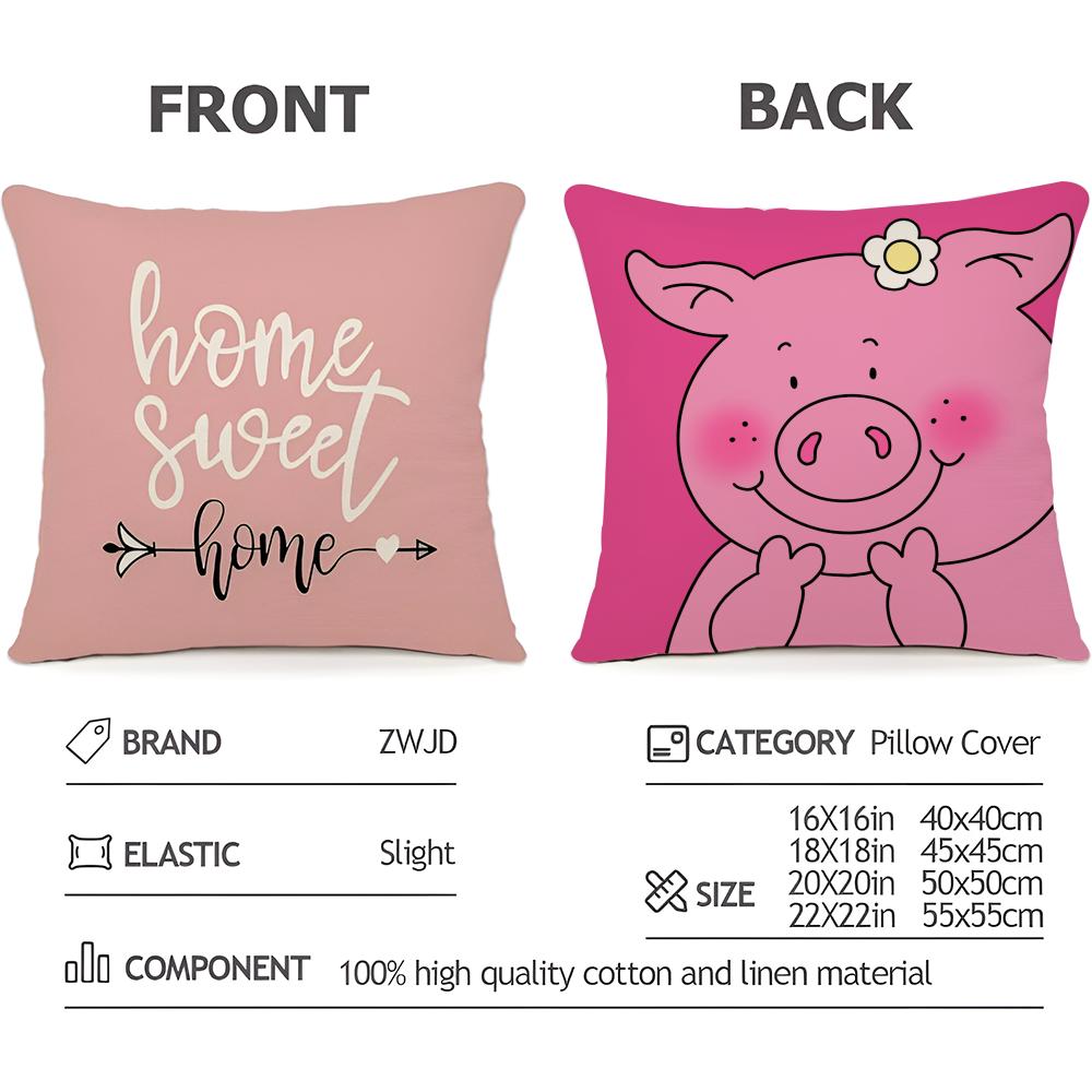 Percy Pig Cushion Cover Household Decoration Linen Sofa Cushion Cover: Skin-Friendly & Breathable with Invisible Zipper