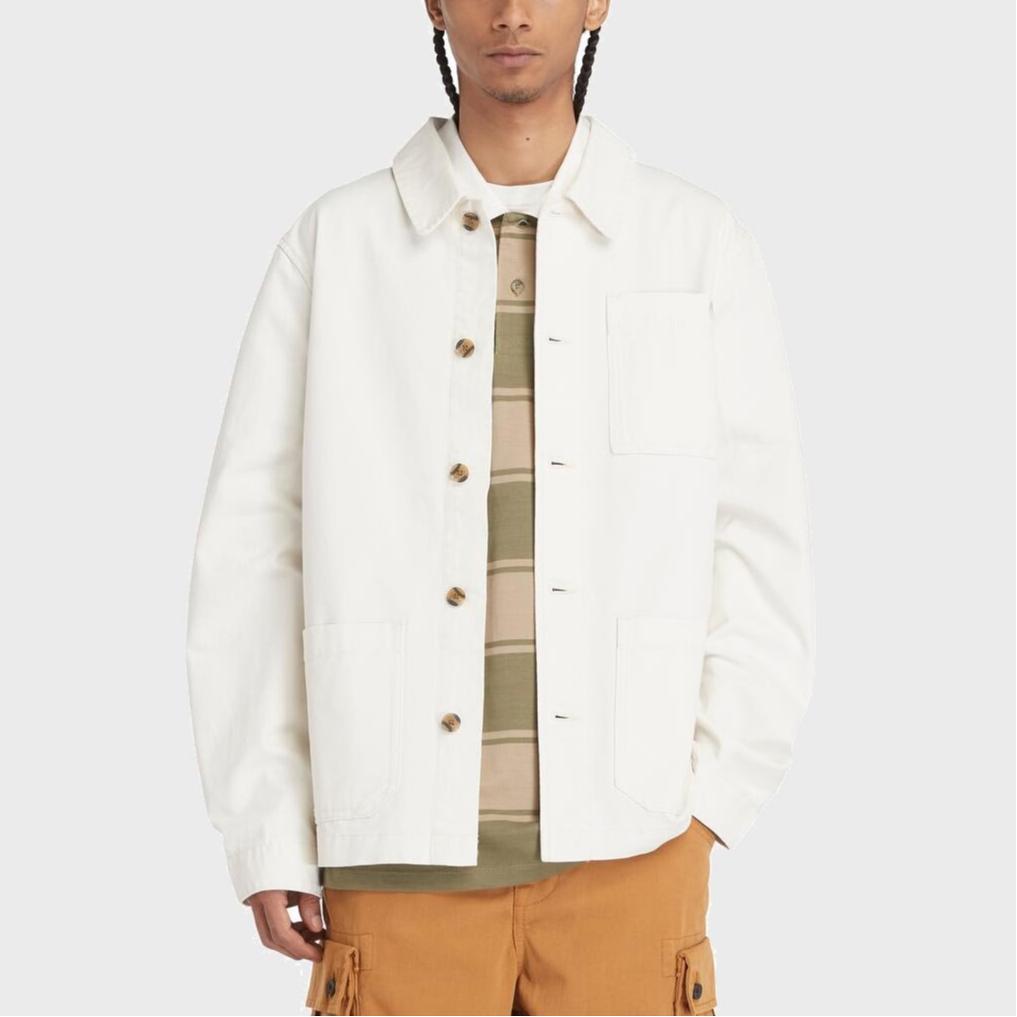 Timberland Solid Color Multi-Pocket Casual Lapel Work Jacket Men jackets White A425F-CM9