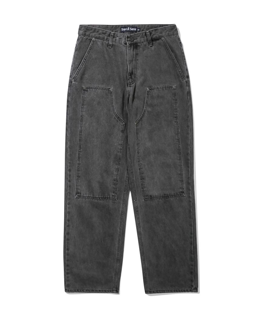 TRIP LE SENS Unisex Carpenter Color Denim Pants_Grey