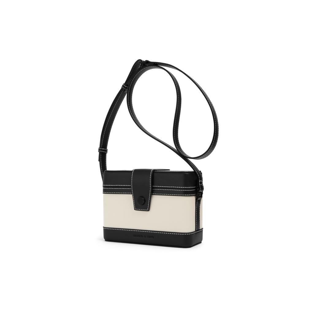 New CHARLES&KEITH PU Box Small Square Bag, Crossbody Bag Small Women's Multi Composite Color/Mocha Dark Coffee/Beige CK2-80701182-1