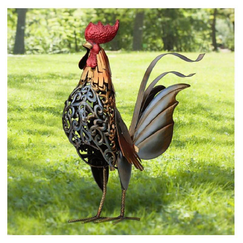 2d Flat Rooster Yard Decor With Iron Flat Figurine For Garden And Patio Celebrations