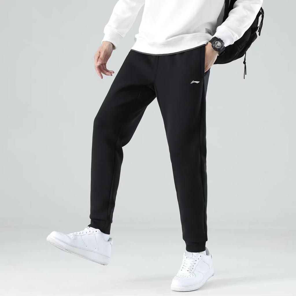 Li Ning Knitted Sweatpants Men's Black Thickened Cuffed Pants YKLS457-1