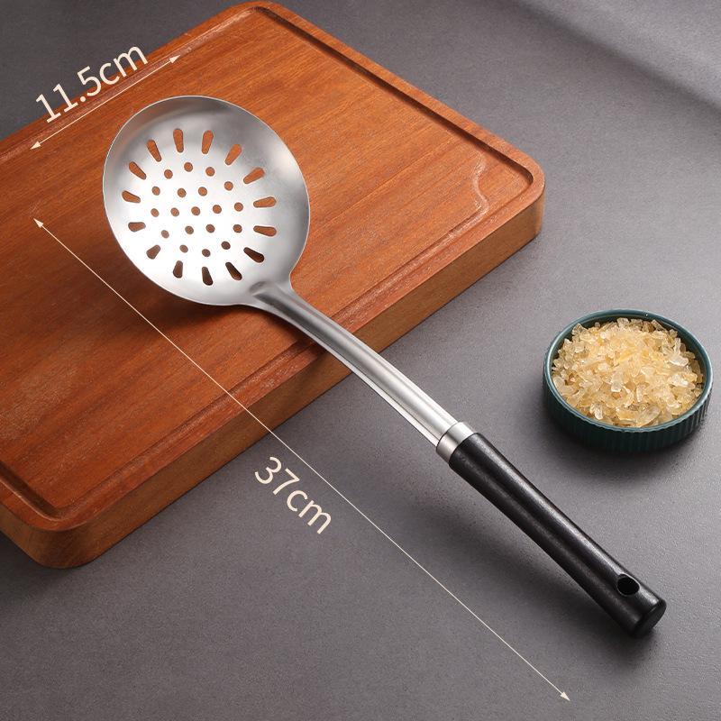 Japanese Kitchenware Set: Stainless Steel Spatula, Soup Ladle, Slotted Spoon, Charcoal Gray, Anti-scalding Cooking Utensils.