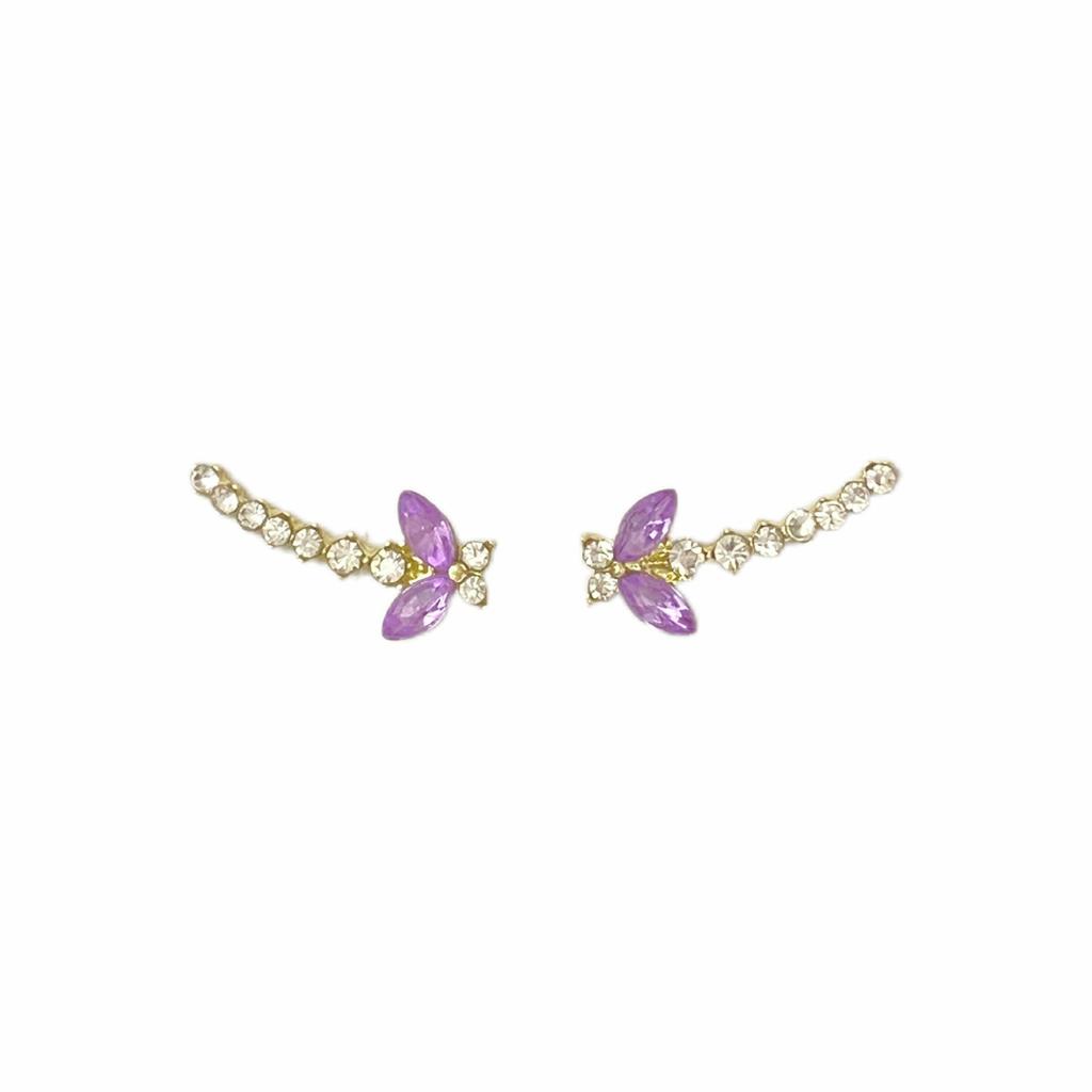 Super fairy purple zircon butterfly ear row earrings female, niche design sense exquisite versatile stud earrings Internet celebrity earrings