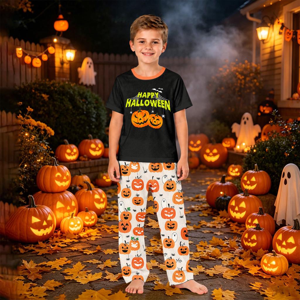 Familien-Passendes Halloween-Print-Pyjama-Set Kurzarm-Oberteil und Hose