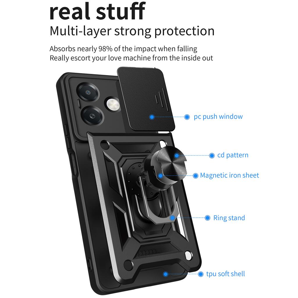 Pentru Oppo A40 5G/A40 4G/A60 5G/A3x 5G (India)/Husă A3x 4G cu capac glisant pentru cameră, PC+TPU, suport, husă pentru telefon