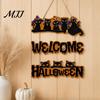 Retro Halloween Home Decor Wooden Door Sign, Black Cats Broom Front Hanger, Rustic Nordic Style Sign Hanging Welcome for Window Wall Scratch-resistant