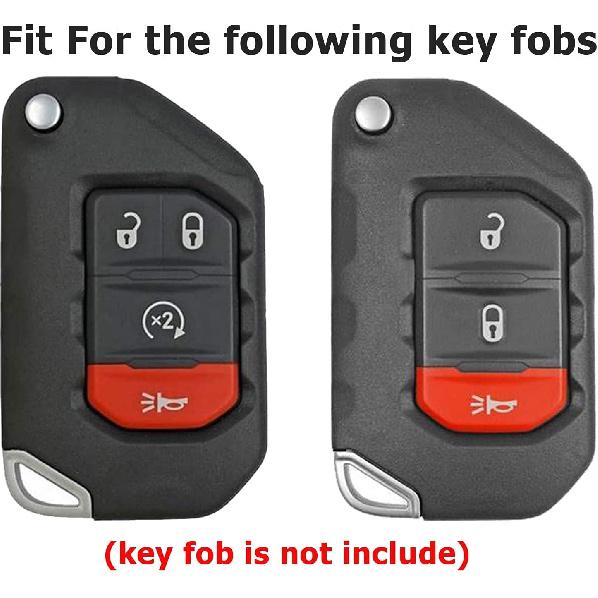Autophone Compatible With Jeep Key Fob Cover With Leather Keychain Soft TPU Protection Key Case For 2018-2025 Wrangler JL JLU Rubicon Wagoneer