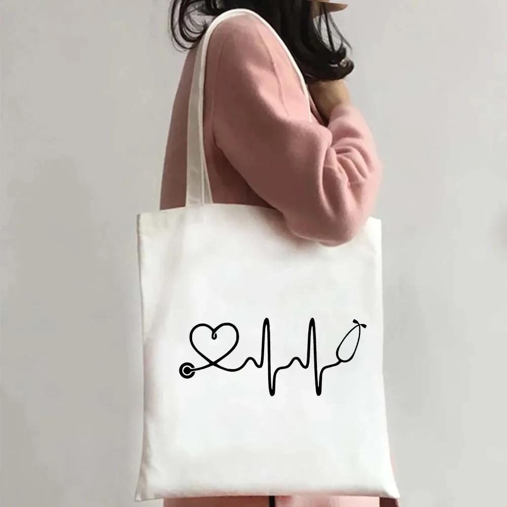 Nurse Life Shoulder Bag Ladies Tote Canvas Medical Art Shoulder Bag Eco Portable Travel Shopping Bag