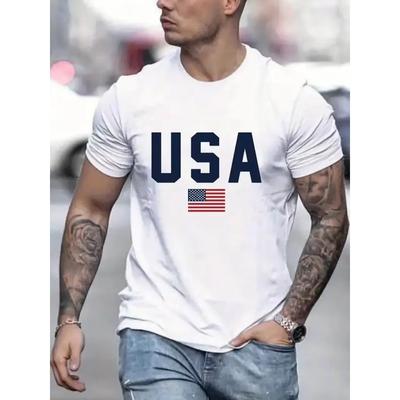 Pánske pohodlné tričko s potlačou vzoru 'USA', Grafické tričko, Pánske letné oblečenie na von, Pánske oblečenie, Vrchné diely pre mužov