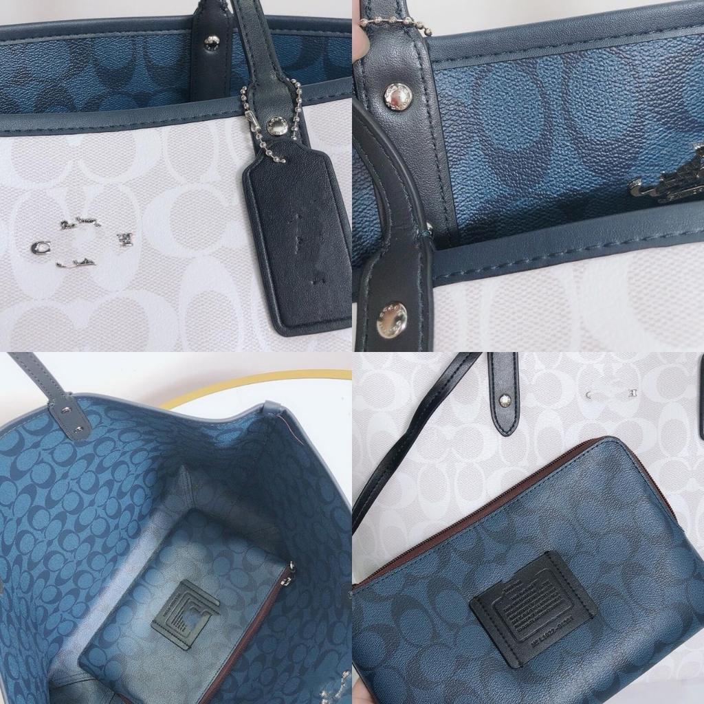 Double-sided Tote Bag, Blue and White Classic Presbyopia Commuter Women's Bag, Large-capacity Portable Underarm Bag.