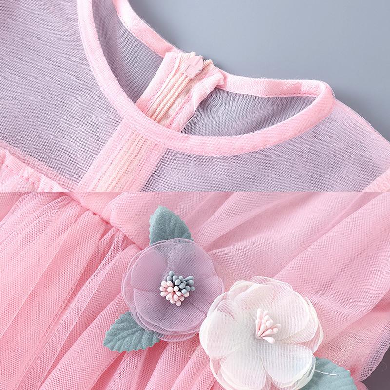 Vestito da Orsetto per Bambine Primavera Autunno Manica Lunga Cartone Animato Stampato Principessa Dolce Filato di Tulle Vestiti per Bambini