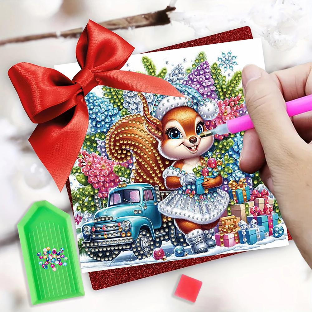 

6PCS DIY Xmas Diamond Art Greeting Cards Congratulations Cards & Gifts (Squirrel United States
