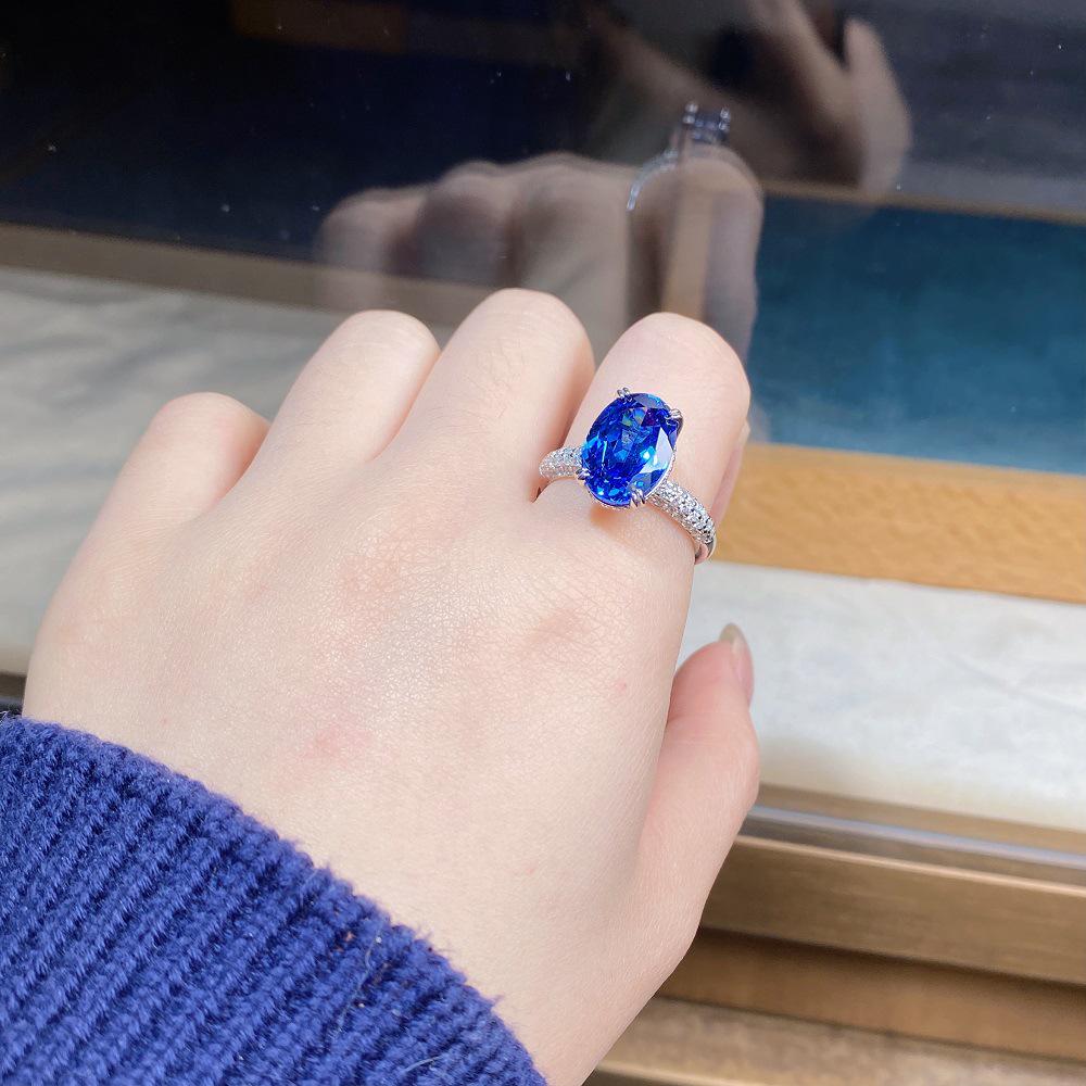 Blue Diamond Zirconia Pavé Women's Ring - High-End S925 Silver with High Carbon Diamond