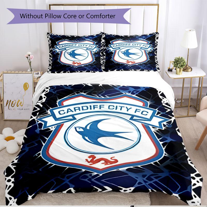 Parure de lit 3 pièces avec housse de couette (1*Housse de couette + 2*Taie d'oreiller, sans noyau), Ensemble de literie doux pour toutes les saisons Cardiff City FC, Décoration de chambre à coucher à domicile Cadeau