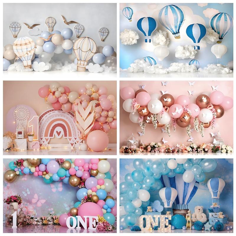 Happy Birthday Photography Backdrop Boho Colorful Balloon Newborn Baby First Birthday Baby Shower Party Photo Backgrounds Props