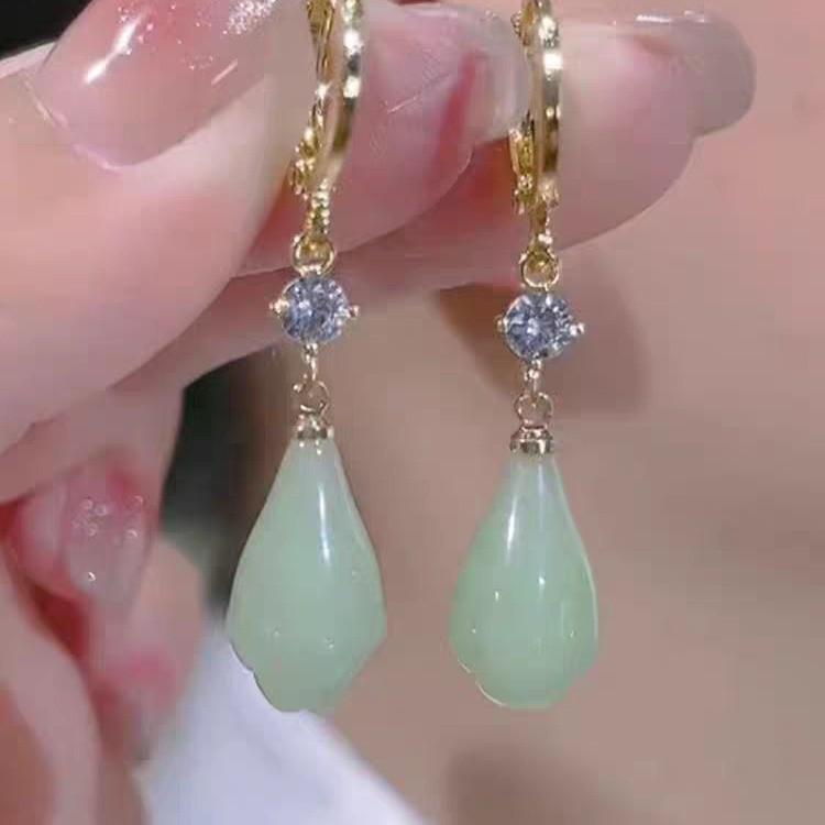 Green Magnolia Hetian Jade Dangle Earrings | Chinese Retro Style Hanfu Accessories Large золотой