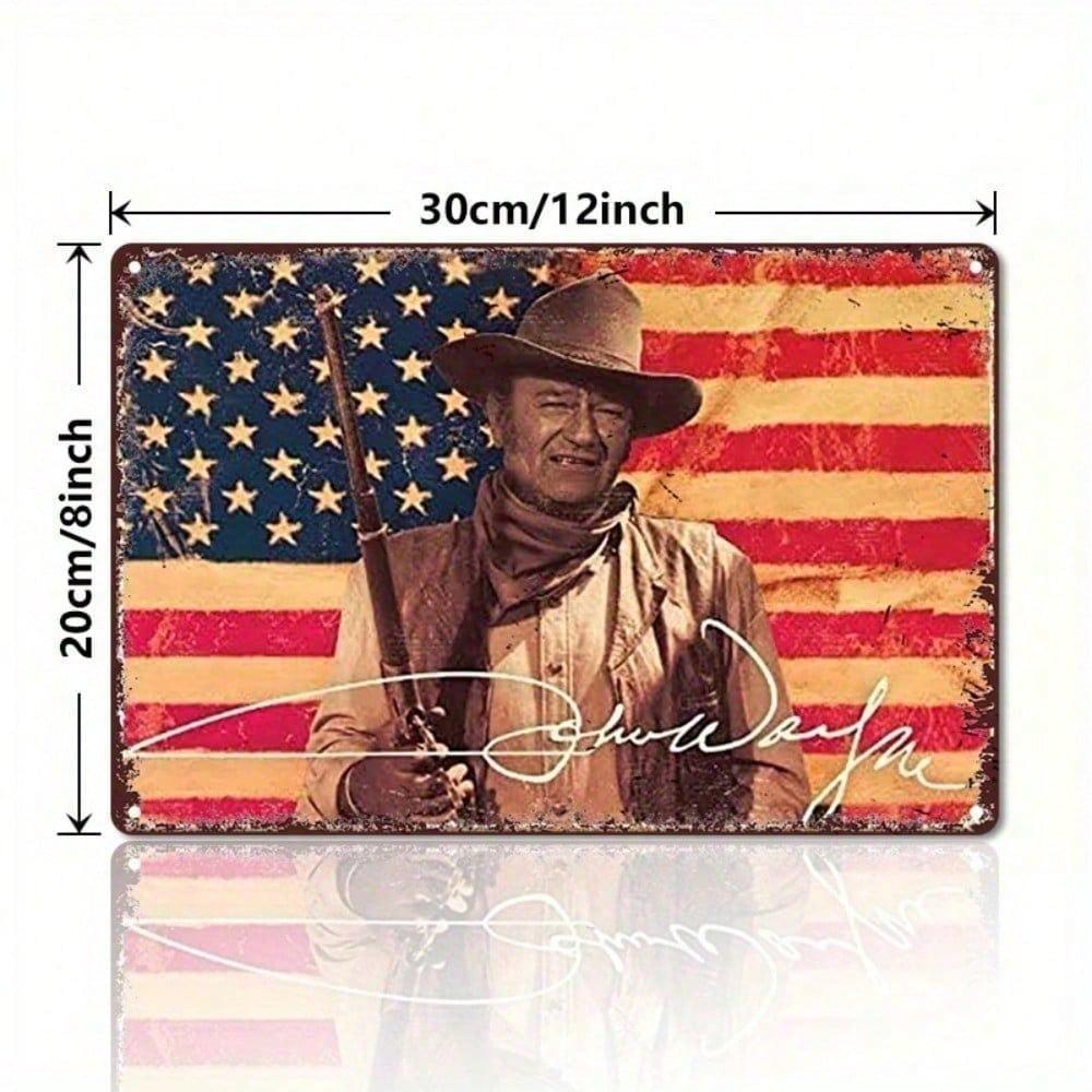 Vintage Western Cowboy Metal Tin Sign, American Flag Retro Wall Decor for Home Bar Office, 7.87x11.81 Inch