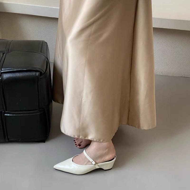 New Style Punk Gothic Metal Buckle Low Heels Sandals Women Pointed Toe Thick Heeled Summer Slippers Woman Platform Muller Shoes