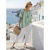 1116 New European and American Style Striped Loose Casual Suit Women's Spring and Summer Color Matching Medium-sleeved Top Wide-leg Pants Two Pieces