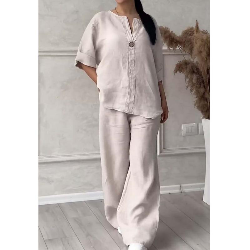 

JKASHDK Женский модный повседневный весенне-осенний однотонный костюм с принтом, с длинным рукавом и V-образным вырезом, брюки XXXL абрикосовый