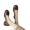 Spring Round Buckle Thick Heel Small Leather Shoes Women's High Heel Waterproof Table Brown Retro Lazy Single Shoes Casual Versatile