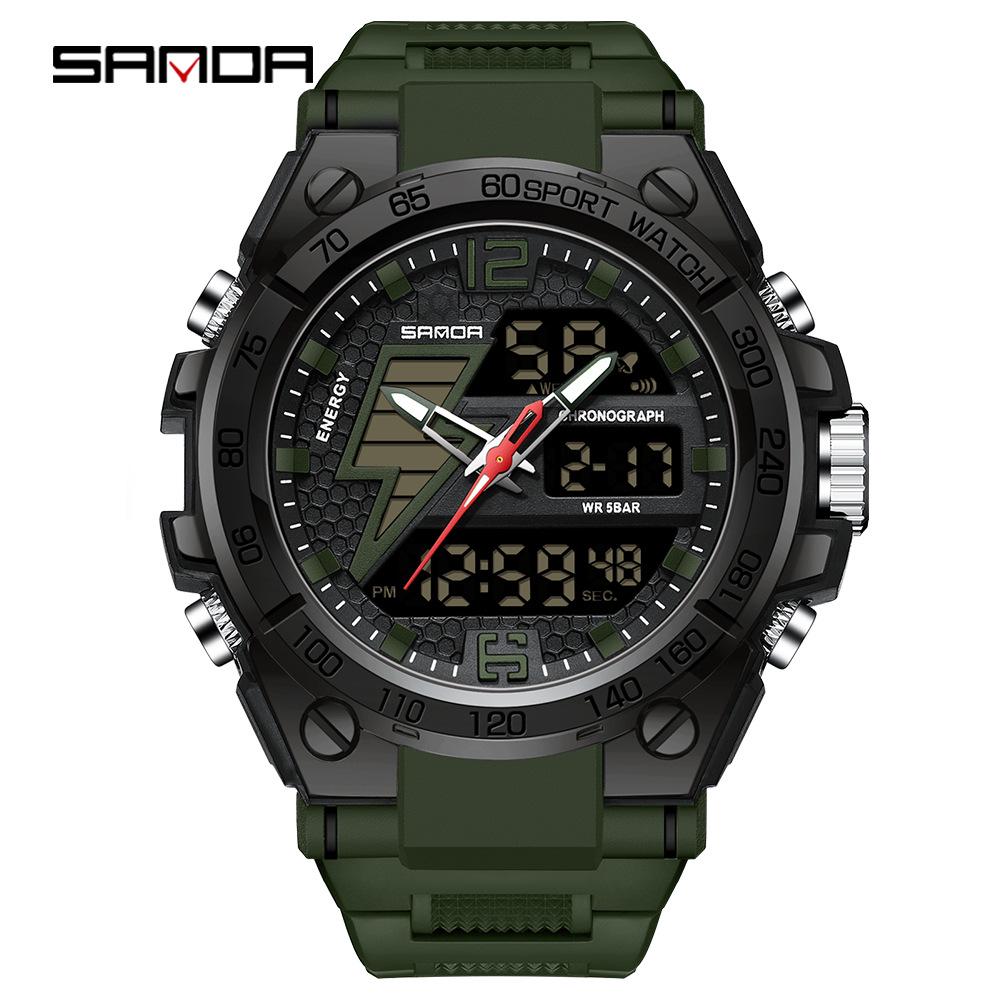 Sanda Men's Multifunctional Dual Display Luminous Waterproof Sports Watch for Teens