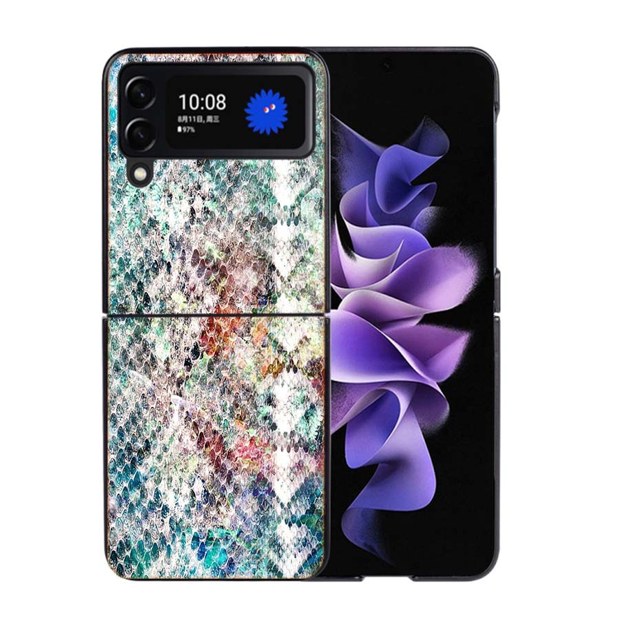 It looks like Real Snake Skin Phone Case For Samsung Z Flip 7 6 5G Galaxy Z Flip4 Z Flip5 Z Flip3 Coque Black Hard PC Shell Prot Samsung Z Flip 3 5G