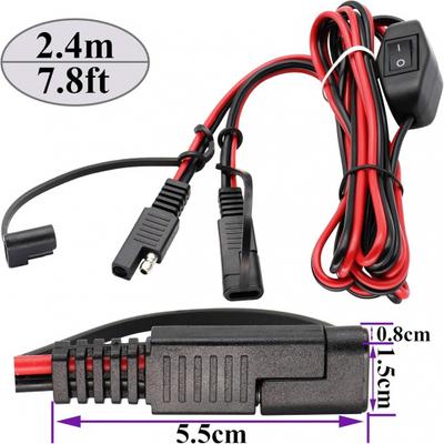 Câble d'extension SAE Faisceau de fils 16 AWG 12V-24V CC Câble SAE vers SAE avec Interrupteur Connexion/Déconnexion Rapide Action par Encliquetage pour Moto Voitures, Camp