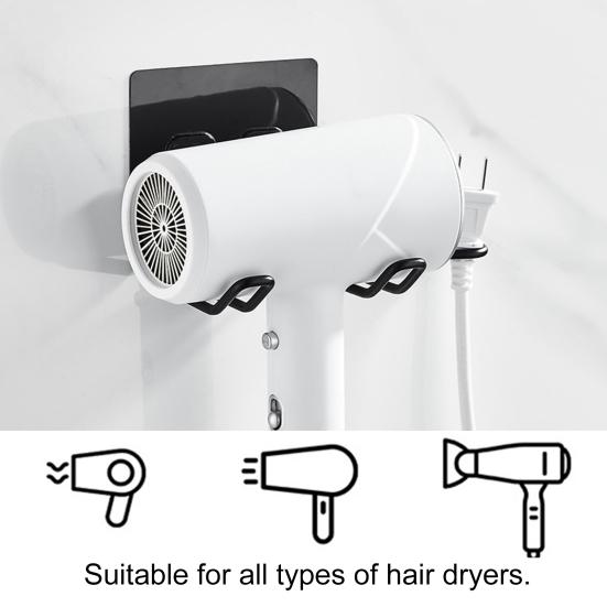 Soporte para soplador de aire montado en la pared, estante para secador de pelo impermeable de acero inoxidable con dos ganchos para baño