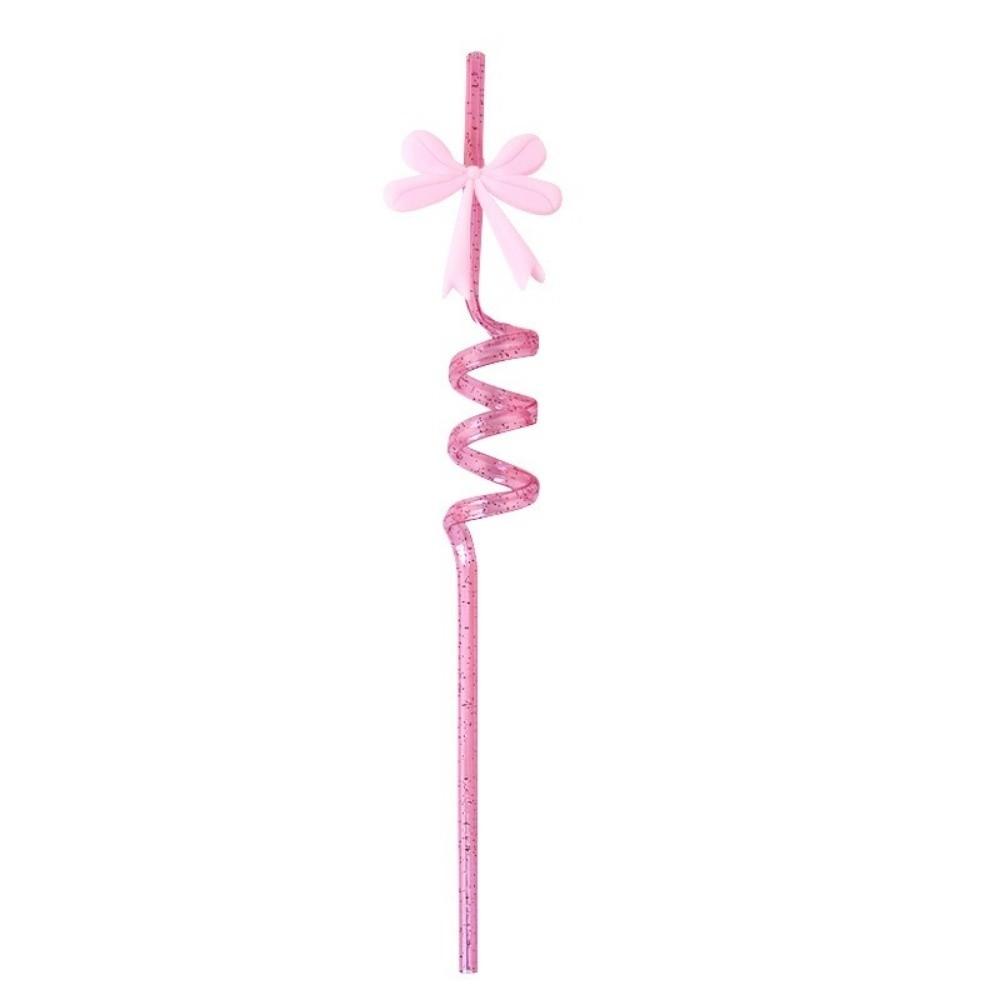 8pcs Durable Material Pink Bow Straws Shimmer Effect Sparkle Straws Birthday Parties
