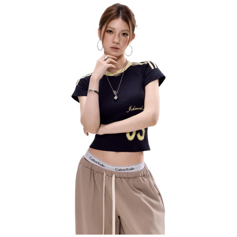 ICH MODE Women s Striped Cropped T-Shirt M