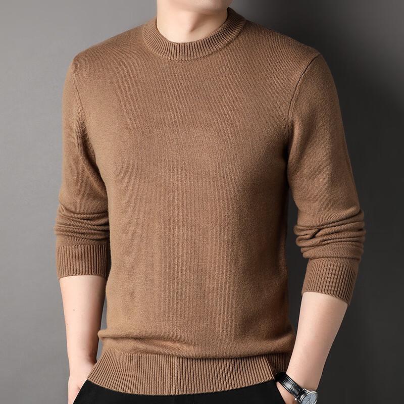 Hengyuanxiang Men's Thickened 100% Pure Wool Round Neck Pullover Sweater
