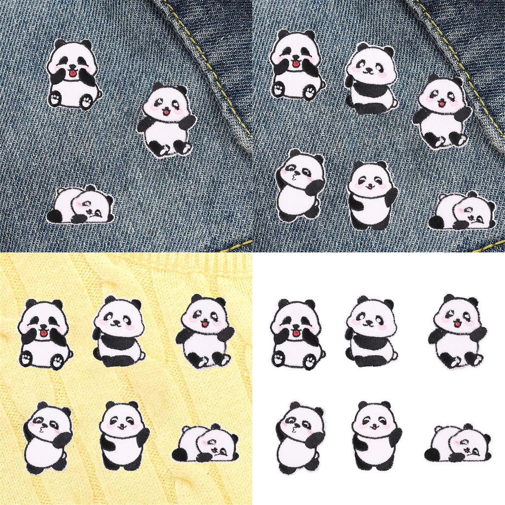 6pcs Panda Patch Selfadhesive Badges Patch Sticker No Sewing For Clothing Hat Accessories Decoration For Craft Lovers