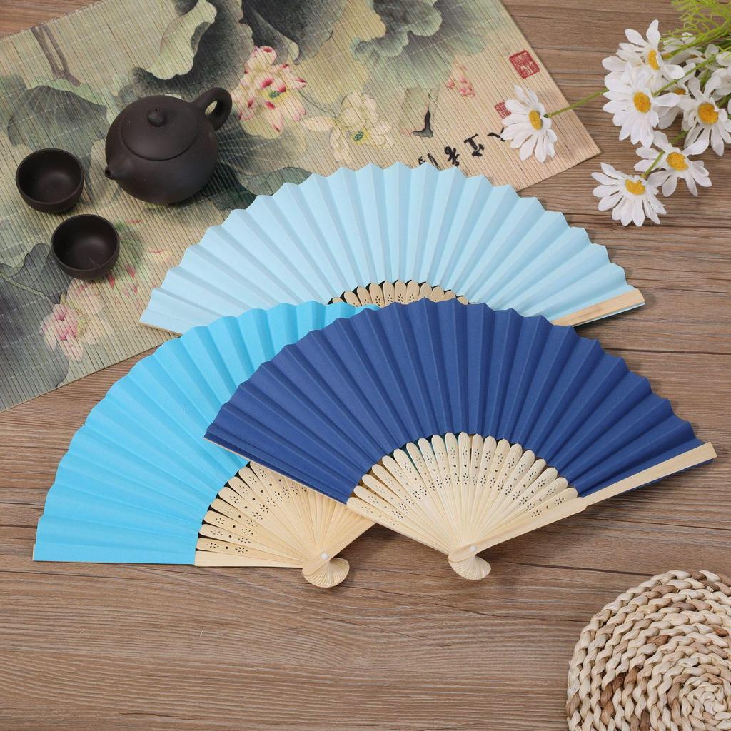 Solid Color Bamboo Folding Fan for DIY Crafts - Children's Kindergarten Material, Customizable with Logo or Text