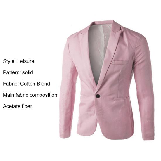 Suit Casual Fine Workmanship Cotton Blend One Button Suit Blazer for Banquet