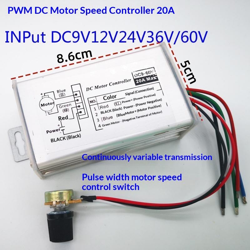 1 Stück PWM Drehzahlregler Stufenloser Gleichstrommotor Drehzahlregler DC 9V-60V 12V 24V 60V 20A Motor Pulsweitenmodulator Regler