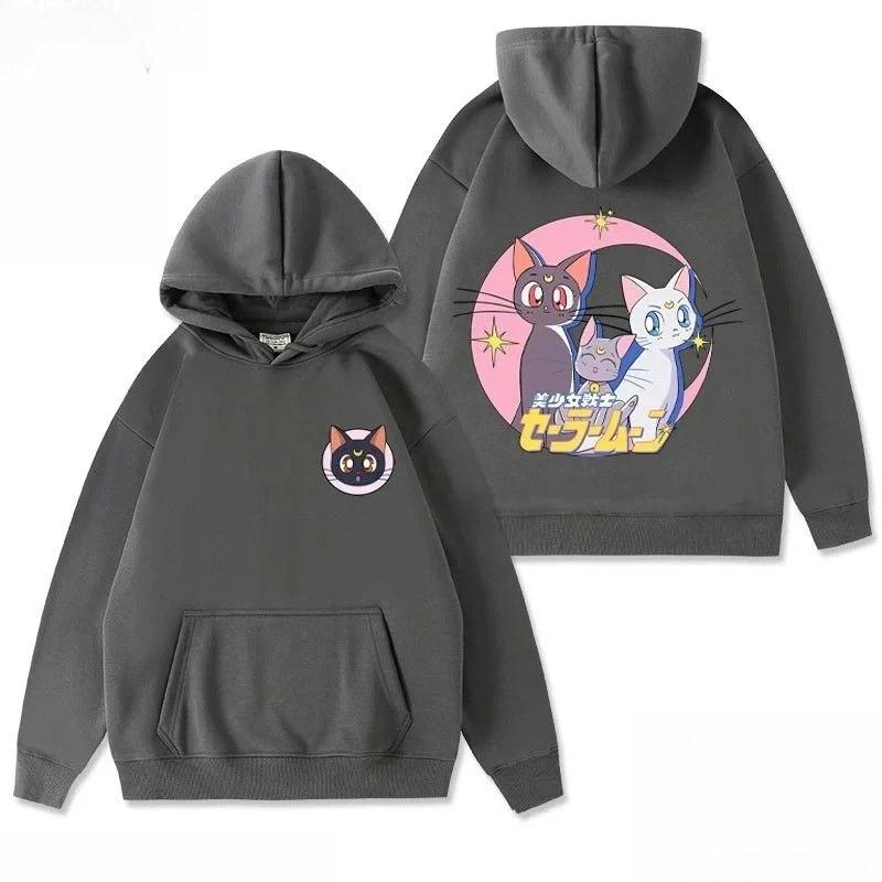 Pulover cu glugă larg pentru bărbați și femei, cu imprimeu model desen animat pisici drăguțe Luna Art Artemis, modă trendy Sailor Moon