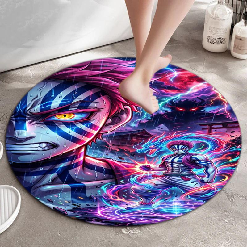 Classic Japanese-style Cartoon Demon Slayer Round Rug, Home Soft Decorative Anti-slip Yoga Mat and Chair Mat, Outdoor Floor Mat Carpet K27