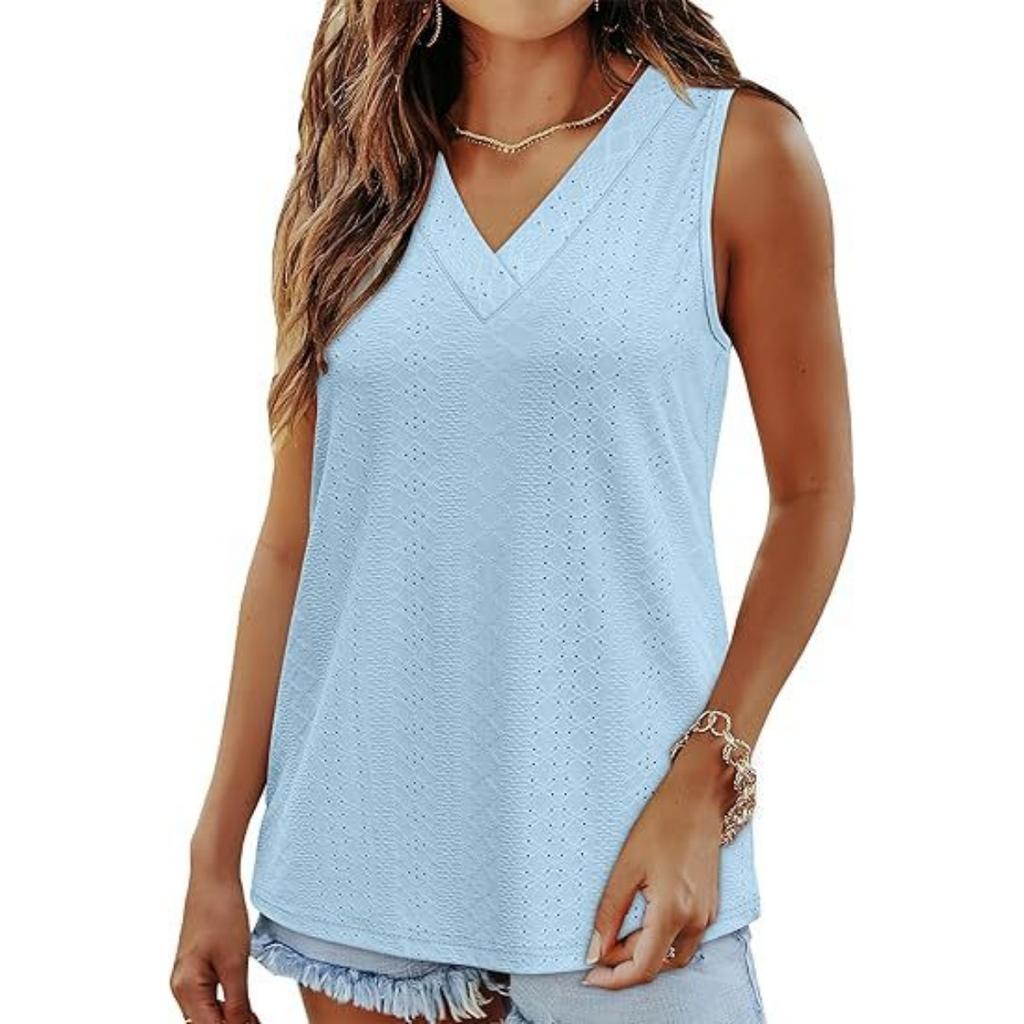 Women's Solid Color V-neck Loose Sleeveless Tank Top T-shirt  Spring Summer New Arrival, Leisure Leisure Trade for Europe America