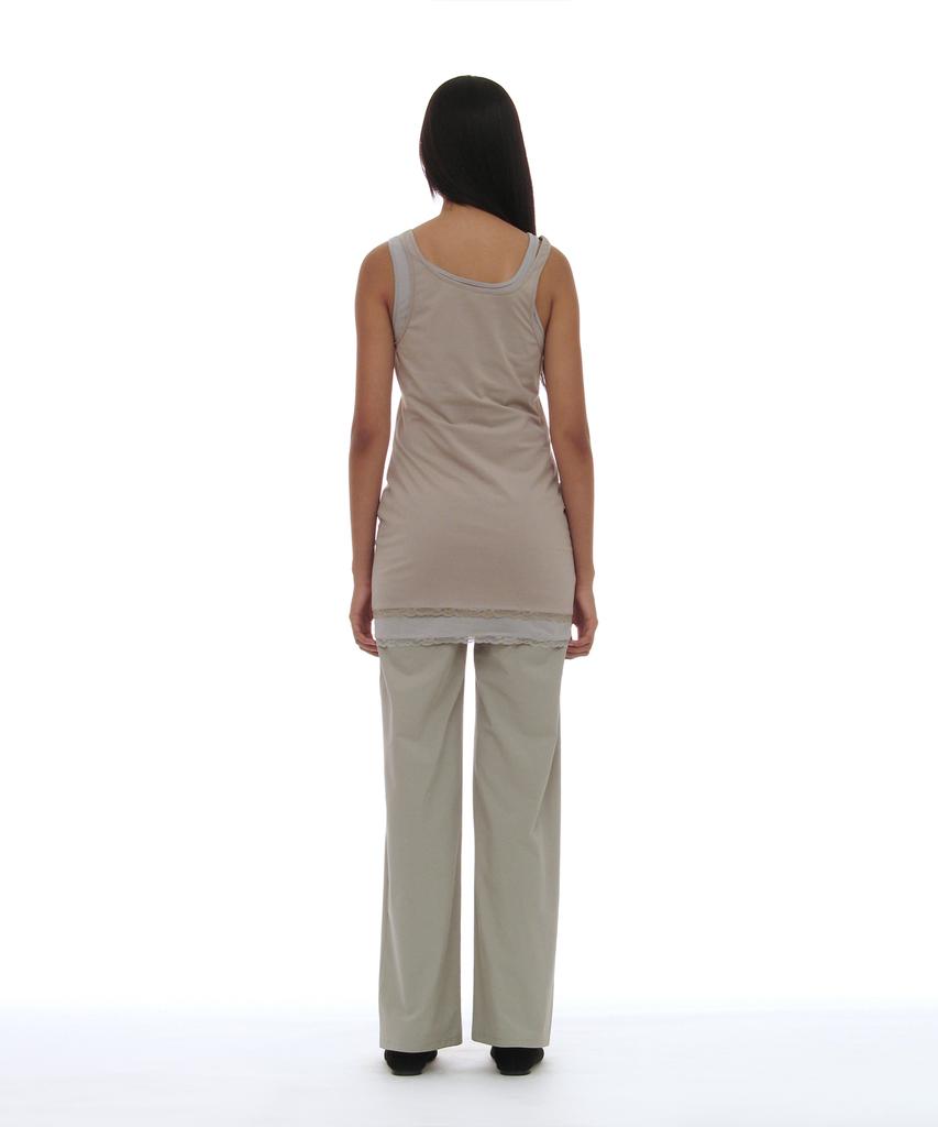 Partimento Woman Pwc Lace Trim Two-In-One Sleeveless Dress Top_Stone
