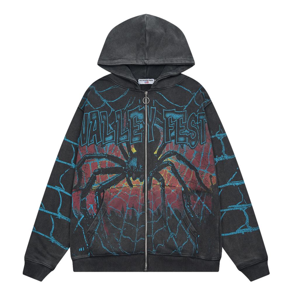 

V126 Вейл Большая Вдова Толстовка на молнии Мужская и женская мода Кардиган с принтом паутины Толстовка с капюшоном XL