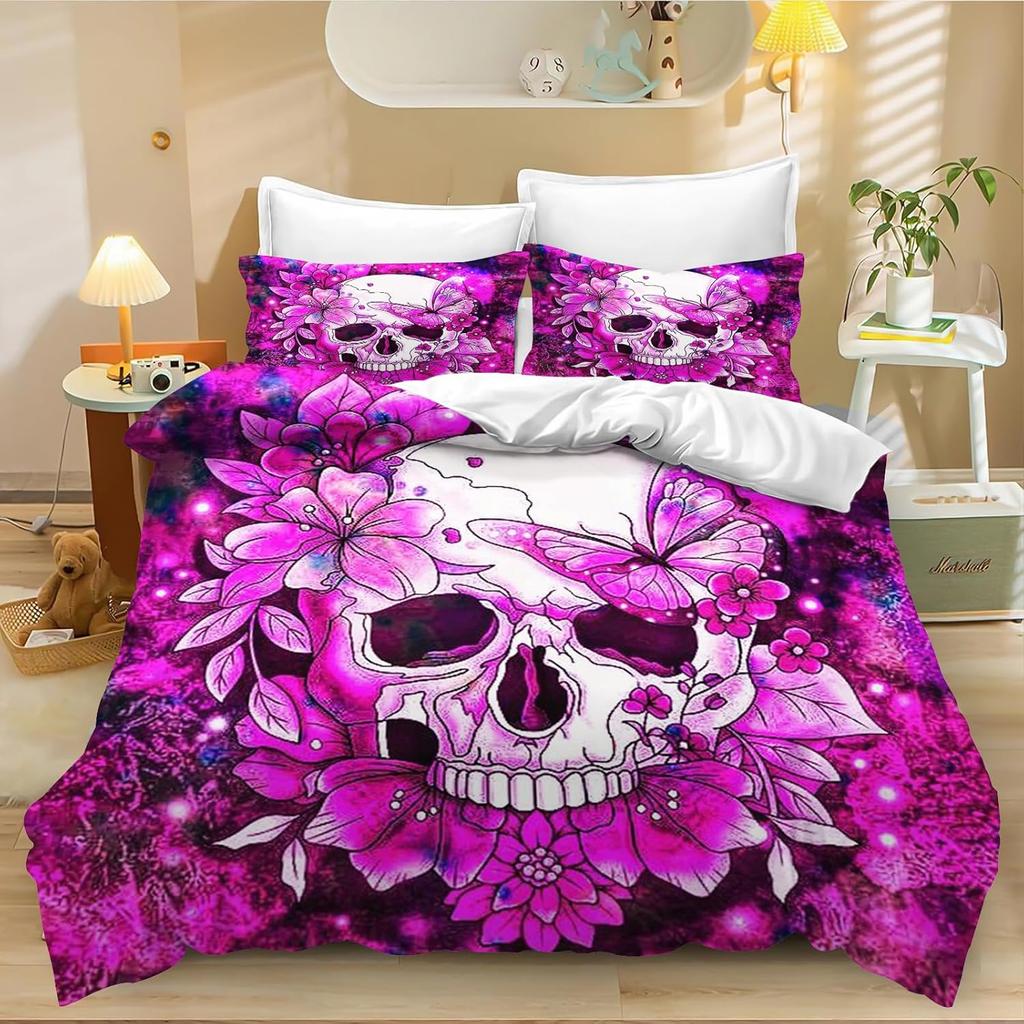 Halloween Gothic Bettbezug Mikrofaser Bettwäsche-Set, 3D-Druck Bettdecke Deckenbezug Mit Kissenbezug, Weicher Tagesdecke Bezug 2-teiliges Set