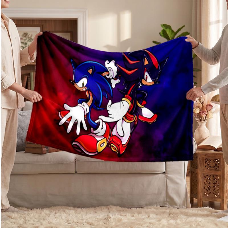 Sonic the Hedgehog Printed Flannel Blanket, Skin Friendly Warm Throw for Indoor Couch Bed Daily Use